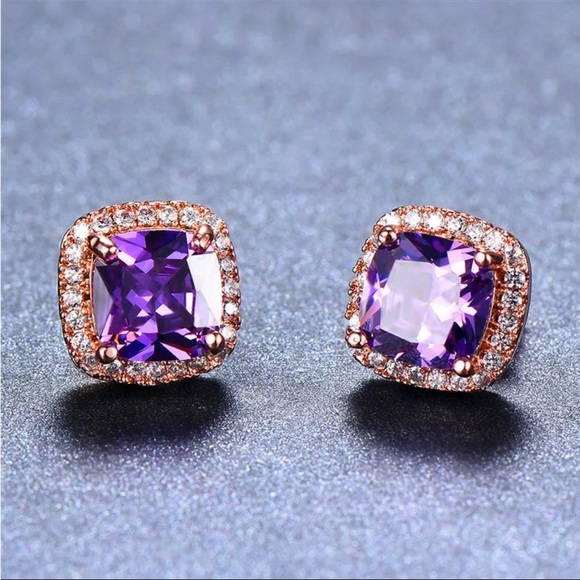 New Rose Gold Plated Amethyst Earrings - Picture 2 of 5